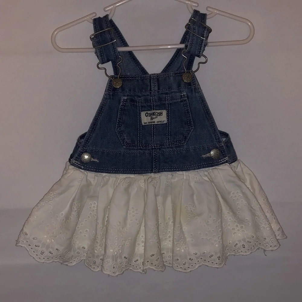 Kid's Oshkosh B'Gosh Denim Overall Dress with Eyelet Lace Skirt - Picture 2 of 8